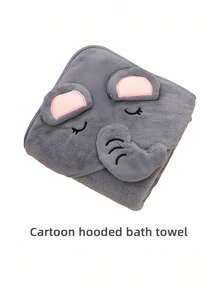 Pet Hooded Bath Towel 1pc - Super Absorbent Quick-Dry Dog & Cat Bath Robe, Soft Coral Fleece, Cartoon Design, Cozy Drying Towel For Pets