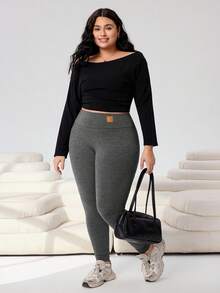 SHEIN EZwear 大码女式铆钉设计保暖内衬修身休闲裤 - 彩色 - 查看 6
