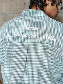Manfinity Roghcode Manfinity Streetrush 男士街头风流行 INS 搭配。男士街头服饰，男士休闲街头短袖衬衫，蓝色条纹衬衫，刺绣图案衬衫，街头风，男友礼物，春秋复古宽松短款图案T恤，男士超大印花短款T恤 - 綠色 - 查看 4
