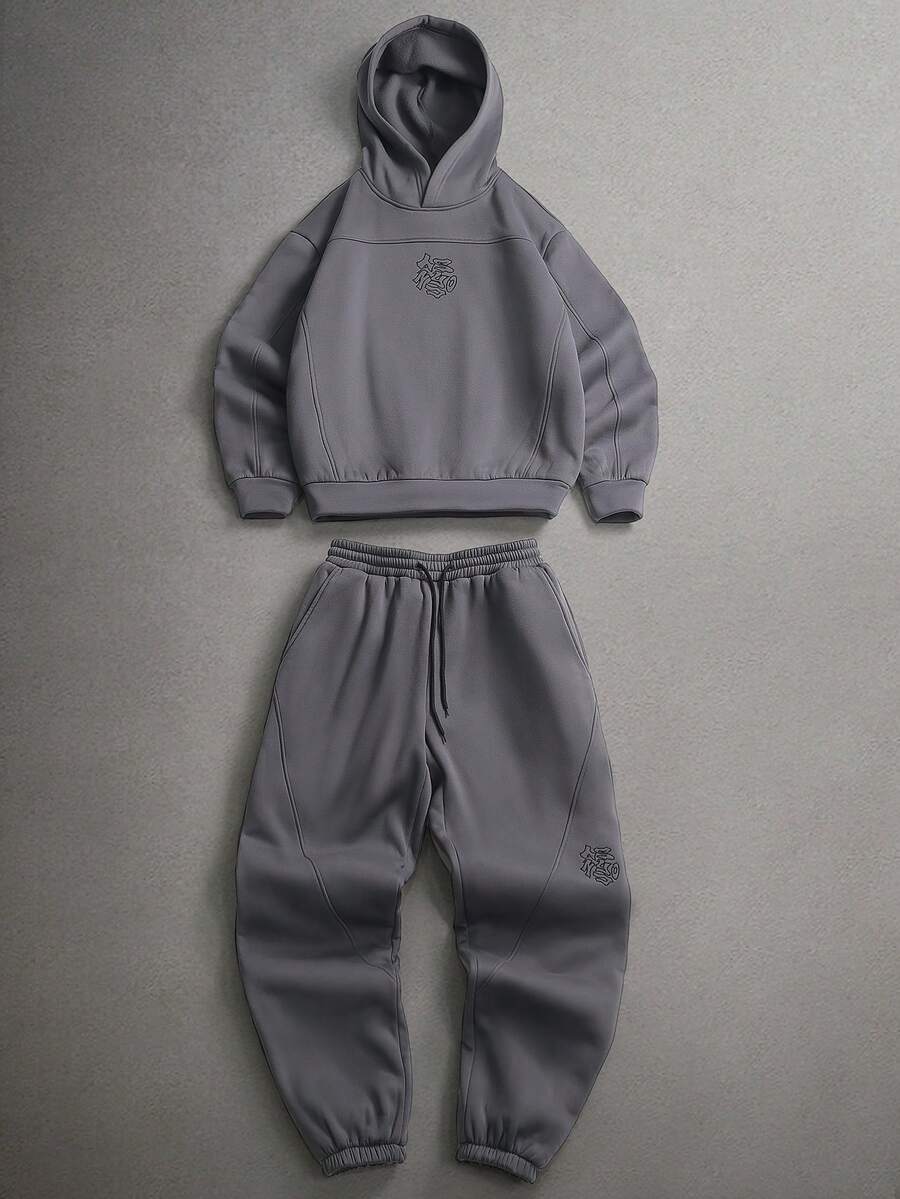 STYNVO Bộ áo nỉ có mũ trùm đầu dáng rộng, vai rớt, màu trơn dành cho nam; Bộ quần jogger nam; Bộ đồ thể thao hai mảnh màu xám dành cho nam; Bộ đồ thể thao đồng bộ dành cho nam; Bộ đồ thể thao đồng bộ dành cho nam; Bộ đồ thể thao đồng bộ dành cho nam. - Xám - Xem 1
