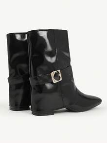 CUCCOO CHICEST Giày bốt cao gót giữa bắp chân, màu trơn, thường ngày, đa năng, thời trang dành cho nữ - màu đen - Xem 13