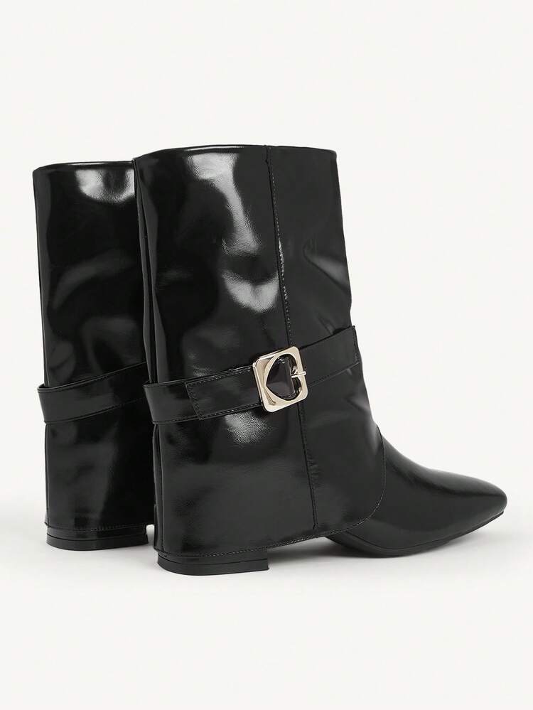 CUCCOO CHICEST Women's Fashionable Solid Color Casual Versatile Mid-Calf High Heel Boots