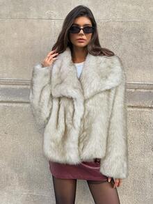 Aloruh Women's Elegant Faux Fur Coat In Fall/Winter - Apricot - View 6