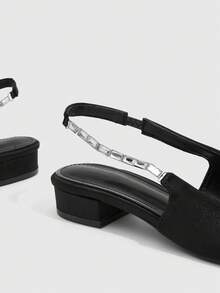 CUCCOO SZL 女士优雅百搭尖头平底鞋，饰有黑色水晶链，低粗跟，舒适的后系带乐福鞋，圣诞节必备 - 黑色 - 查看 6