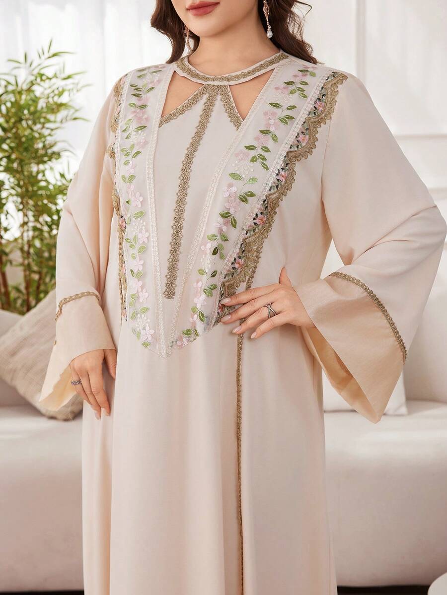 Al Najma Elegantes Große Größen-Kleid im arabischen Stil für Damen, figurformend - Aprikosenfarben - Übersicht 1