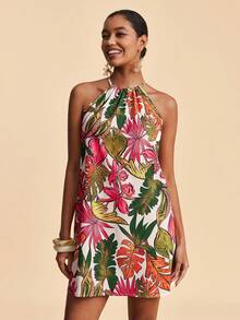 Travachic Váy mini voan trễ vai in hoa, phù hợp cho kỳ nghỉ xuân/hè - Nhiều màu - Xem 4