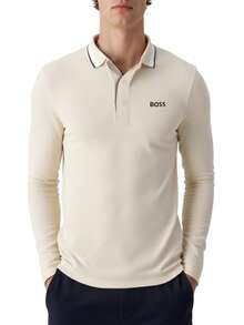 Hugo Boss Plisy Men's Polo Long Sleeve Shirt Beige - Champagne - View 1