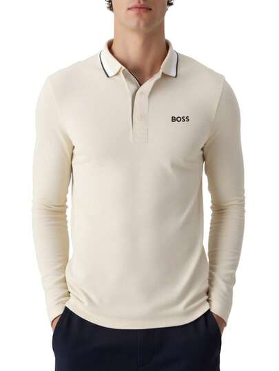 Hugo Boss Plisy Men's Polo Long Sleeve Shirt Beige