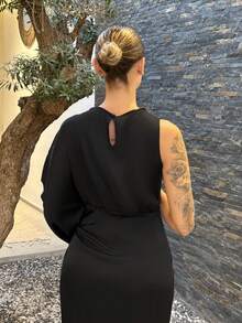 Mélanie ORL Rochie elegantă pentru femei, cu mânecă lungă, plisată, asimetrică, de culoare uni, cu crăpături laterale