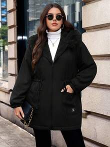 SHEIN Clasi Parka con forro de piel de conejo para tallas grandes - Negro - Ver 9