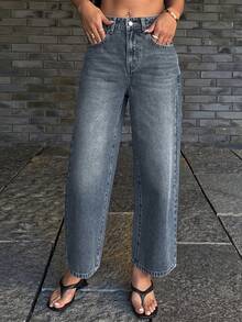 DAZY 女士直筒九分休闲牛仔裤 - 中等水洗藍 - 查看 3