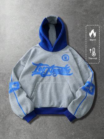 Street Life Sudadera con capucha para hombre, estilo deportivo callejero estadounidense con parches, para otoño/invierno
