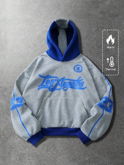 Street Life Sudadera con capucha para hombre, estilo deportivo callejero estadounidense con parches, para otoño/invierno