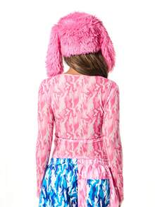 SUMWON WOMEN Áo croptop dài tay in họa tiết rằn ri cho lễ hội và dạo phố thường ngày - Hồng - Xem 2