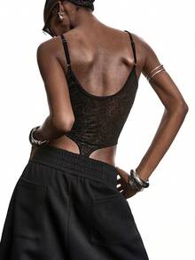 LYSMO 2026 New Arrive Minimalism Spring/Summer Women's Solid Color Lace Bodysuit, Sexy - Black - View 2