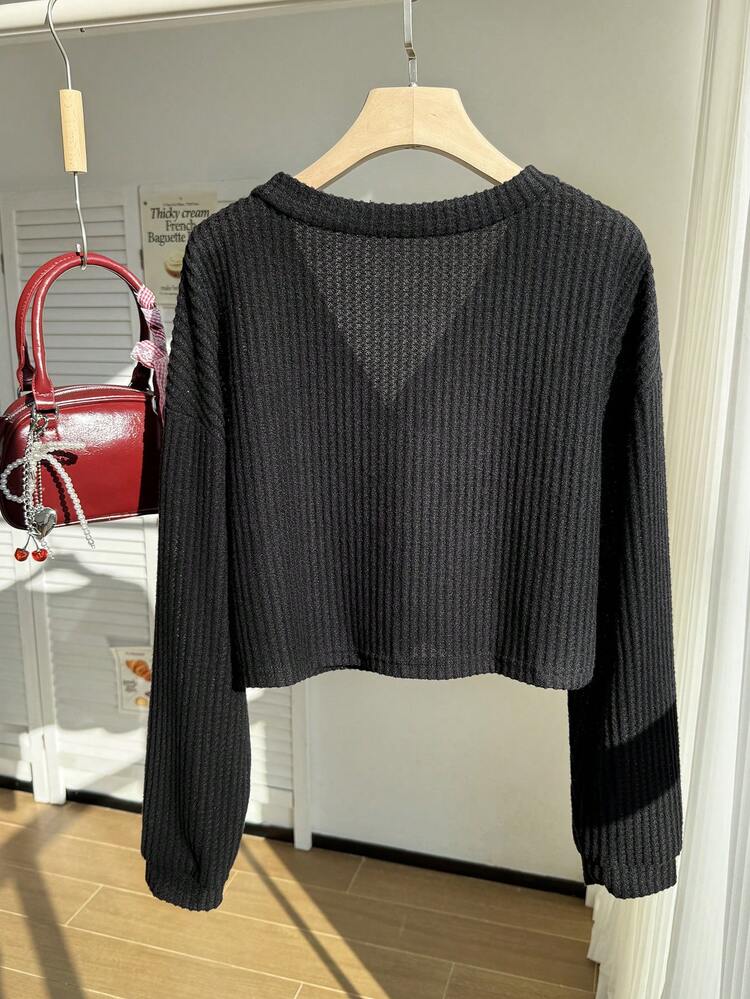 Plus Waffle Knit Button Up Crop Top