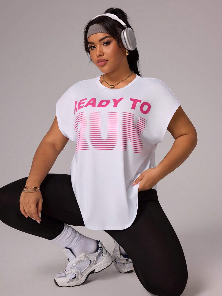 Rhythm Era 大码女式撞色印花圆领短袖T恤 - 白色 - 查看 1