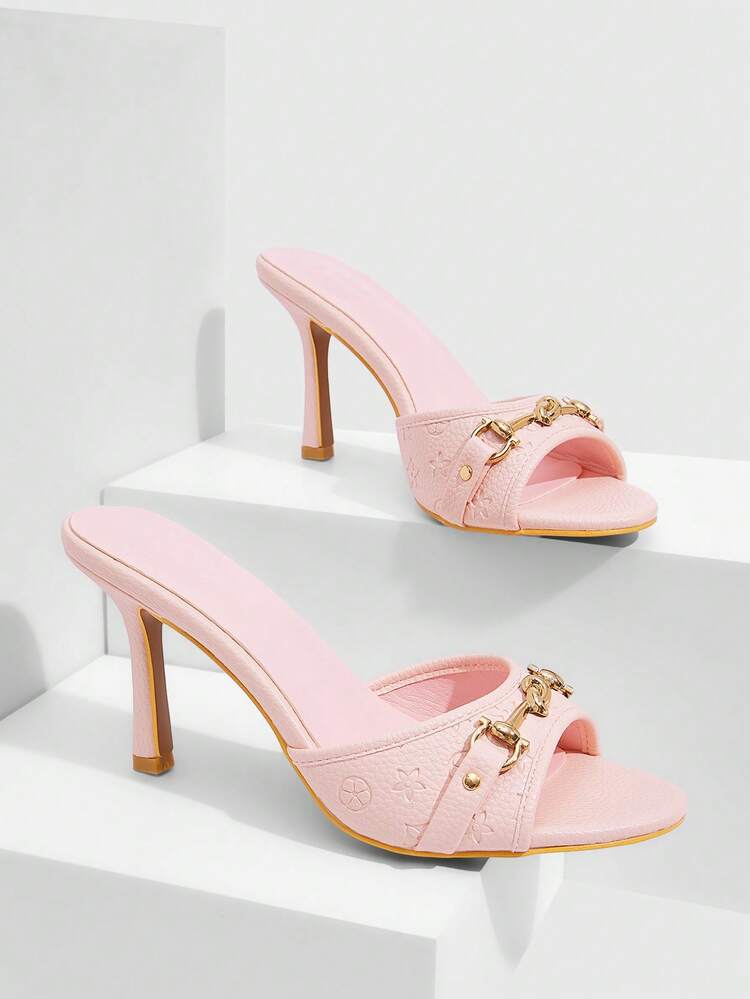 CUCCOO SZL Women's Fashionable & Elegant Metal Decor Heeled Sandals For Commuting For Christmas Spring Shoes Prom Heels