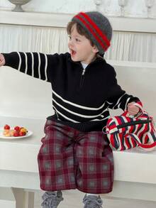 DAZY Toddler Boys' Korean Style Striped Collared Long Sleeve Sweater, Autumn/Winter - Apricot - View 5