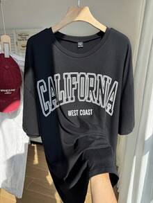 SHEIN EZwear Plus Letter Graphic Drop Shoulder Short Sleeve Tee - Black - View 4