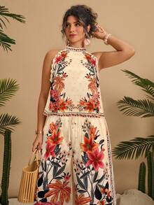 Travachic Bộ đồ 2 món thường ngày họa tiết hoa cỡ lớn cho nữ - Nhiều màu - Xem 1