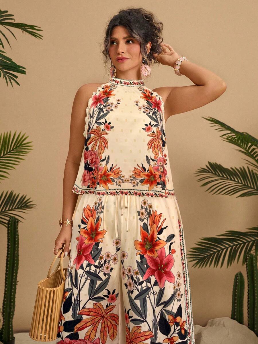 Travachic Bộ đồ 2 món thường ngày họa tiết hoa cỡ lớn cho nữ - Nhiều màu - Xem 1