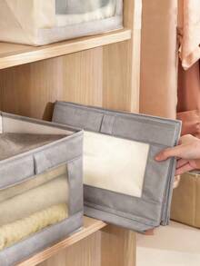 1-2 Packs Fabric Storage Box/Wardrobe Organizer With Viewing Window - Grey - View 4