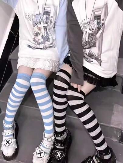 Goth 1 Paar rein minimalistischer Überknie-Socken, sexy weiße unifarbene Schuluniform Kniestrümpfe, ultra dünne elastische durchsichtige Strümpfe