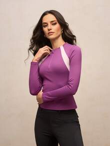 Activina Women's Equestrian Jacket With Contrast Zipper And Half Placket, Long Sleeve - Purple - View 7