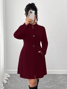 SHEIN Tall CURVE Plus Size Women Mandarin Collar Fashionable Commuter Jacket - Burgundy - View 4