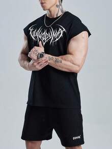 Manfinity Sport Corelite Men's Casual Sports Fitness Printed Sleeveless T-Shirt Mens Cut Off Shirts Korn Shirt Mens Sleeveless Shirt Men S Shorts Set Tattoo Shirt - Black - View 6