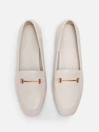 CUCCOO CURVES Mocasines casuales de mujer con punta cuadrada, de talla grande, de suela plana y cómoda, versátiles, en color beige