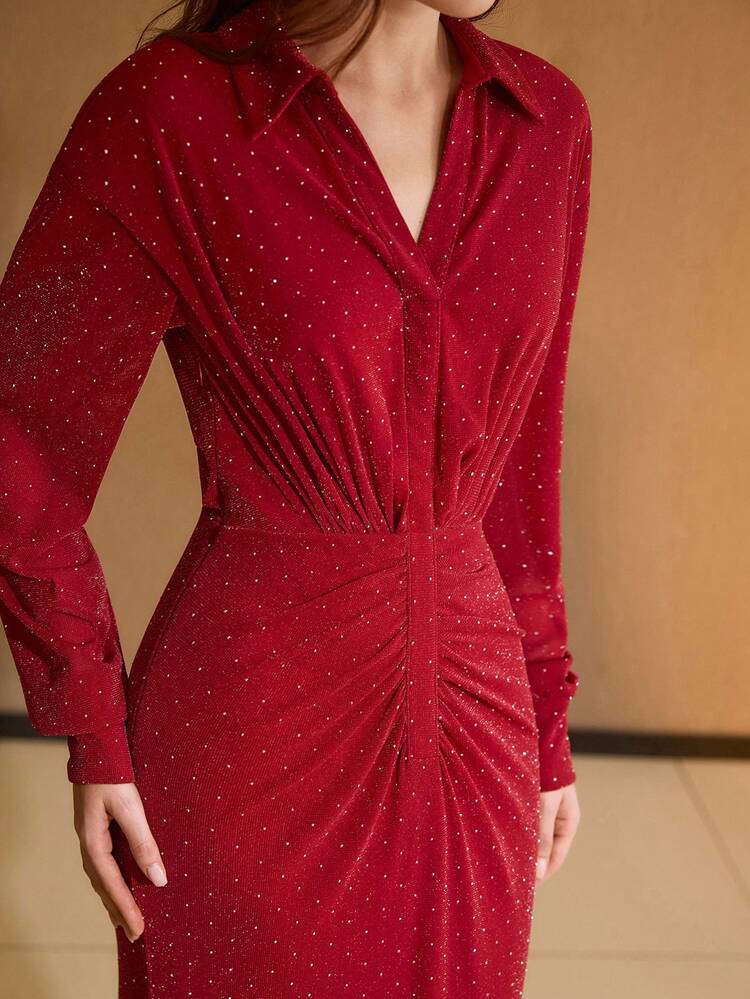 WOMEN'S RHINESTONE EMBELLISHED LONG FORMAL DRESS, WINE RED