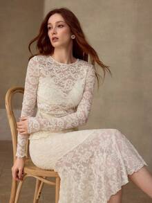 MOTF PREMIUM LACE SHEER LONG SLEEVE T-SHIRT - Beige - View 1