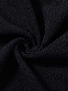 SHEIN ChillGRL 两件套少女宽松休闲运动纹理面料标签设计圆领上衣和阔腿裤套装，适合日常通勤、休闲、度假、朋友聚会、街头风格。 - 黑色 - 查看 6