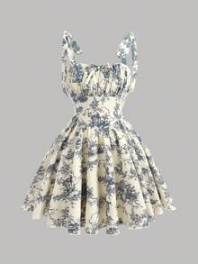 Girlism Tween Girls Dresses Summer Palace Style Floral Ruffle Dress Ballet Style Dress - Blue and White - View 6