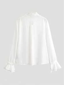 Revavyn Áo cánh nữ tay chuông cổ nhún bèo voan cao cấp thanh lịch - trắng - Xem 9