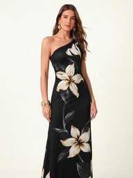 CAJUNI Vestido Floral Sem Mangas Feminino, Elegante
