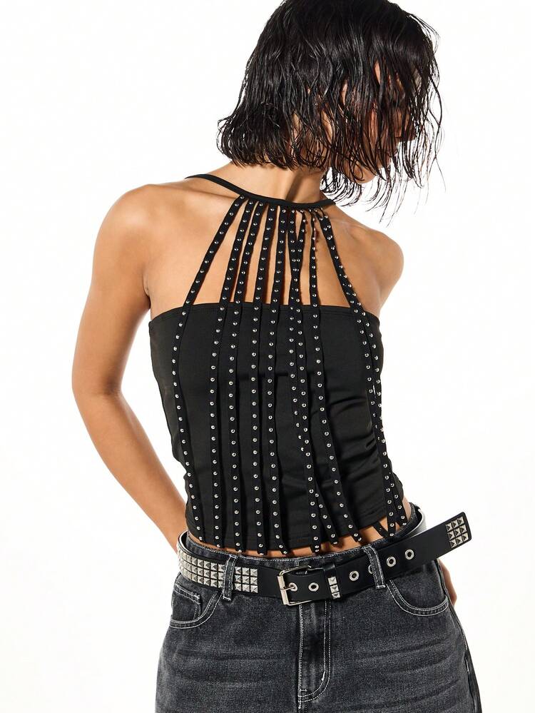 SUMWON WOMEN メタルディテールのスタッズ付きホルターネックバンドゥトップ