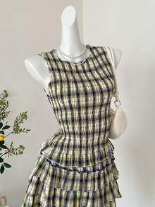 Muvela Women's Casual Plaid Sleeveless Slim Fit Blouse, Spring/Summer - Multicolor - View 4