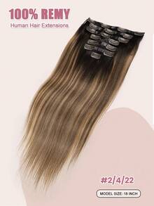 Seamless Clip Ins 无痕夹式真人发接发 14-24 英寸 7 片装 深棕色至脏金色 真人发 PU 皮纹发片 夹式接发 - S2/4/22 - 查看 2