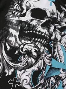 ROMWE MEN Men's Gothic Dark Print Short Sleeve T-Shirt, Loose Fit - Black - View 8