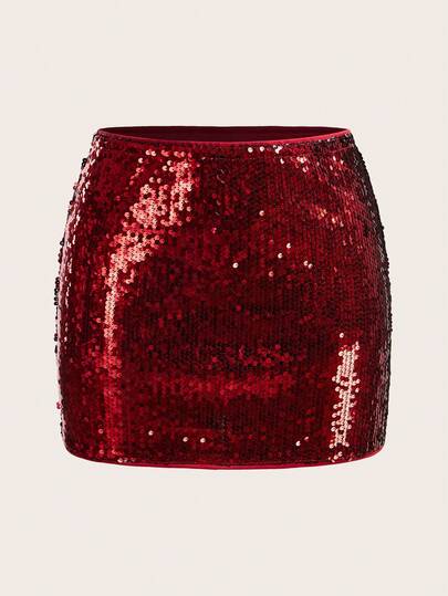 SHEIN ICON Minifalda ajustada de mujer con lentejuelas para fiesta