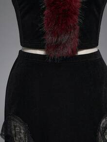ROMWE Váy xòe cao xếp ly ren và nhung Gothic cỡ lớn cho nữ - màu đen - Xem 3