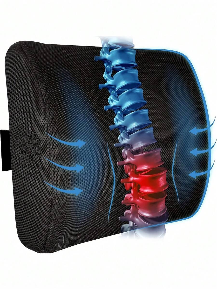 1个符合人体工学的记忆棉腰部支撑枕，带可调节绑带和网布套，适用于办公椅、汽车座椅、游戏椅，矫正姿势，舒适坐垫，缓解背痛