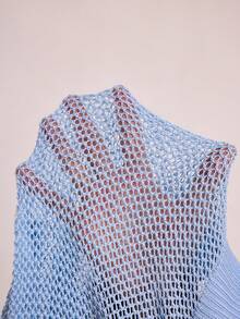 Women's Solid Color Long Sleeve Zipper Half Placket Hooded Sweater - Baby Blue - View 6
