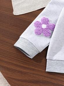 Baby Girls' Casual Cute Set, 3D Crochet Sweater And Denim Pants, Autumn/Winter Clothing - Light Grey - View 4