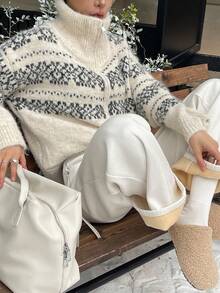 DAZY 女士复古水洗直筒牛仔裤，高腰显瘦，带保暖内衬，秋冬款 - 白色 - 查看 6