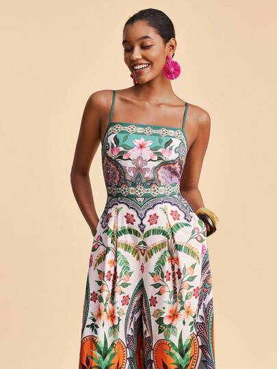 Travachic 女士度假印花无袖连体裤