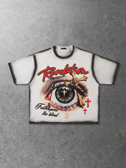 Street Life Herren Lässig Rundhals Loose Fit Handbemaltes T-Shirt, Sommer